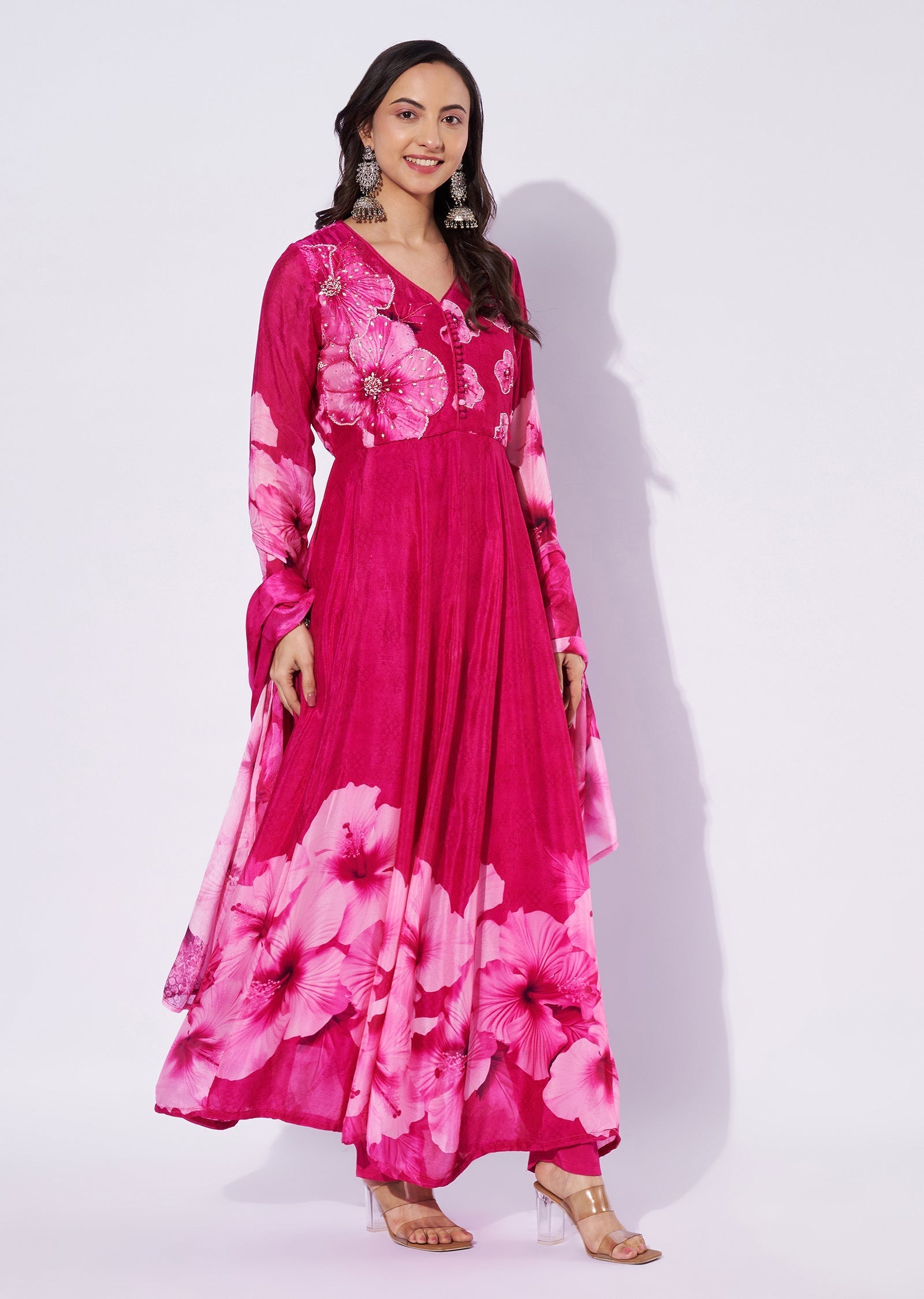 Rani Pink Chinnon Anarkali Suit