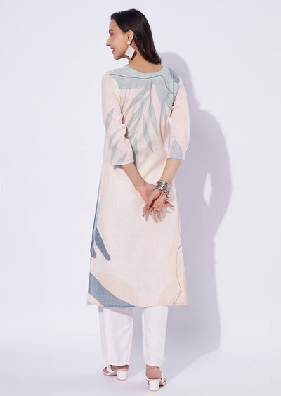 Cream Cotton Straight Cut Kurti