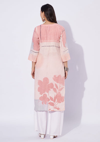 Peach Cotton Straight Cut Kurti