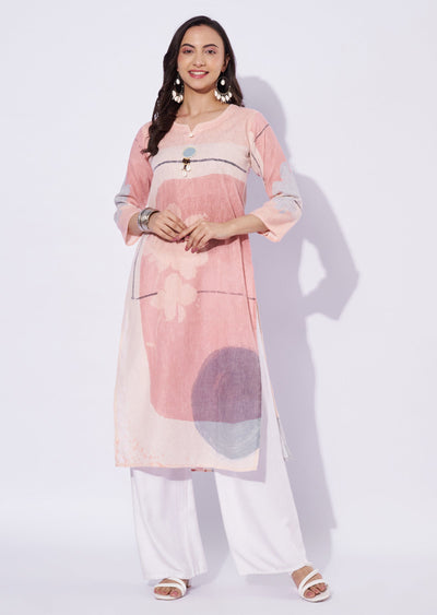Peach Cotton Straight Cut Kurti