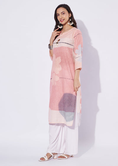 Peach Cotton Straight Cut Kurti
