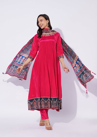 Rani Pink Crepe Anarkali Suit