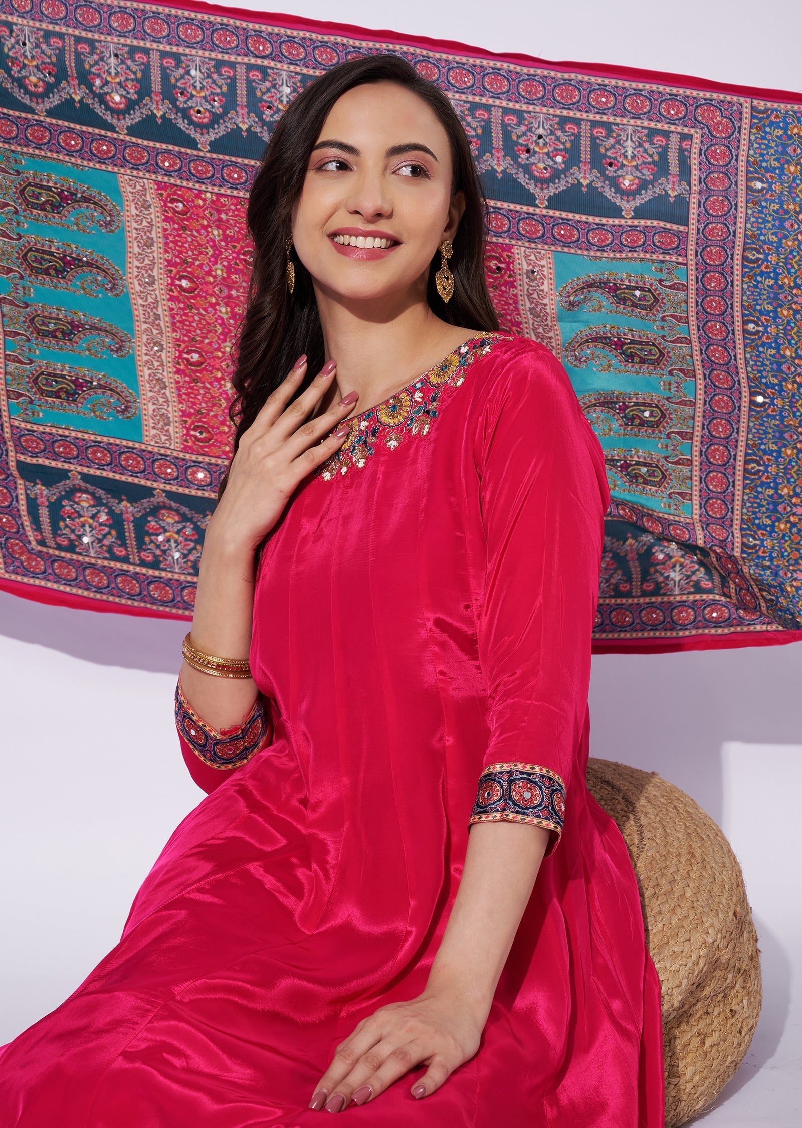 Rani Pink Crepe Anarkali Suit