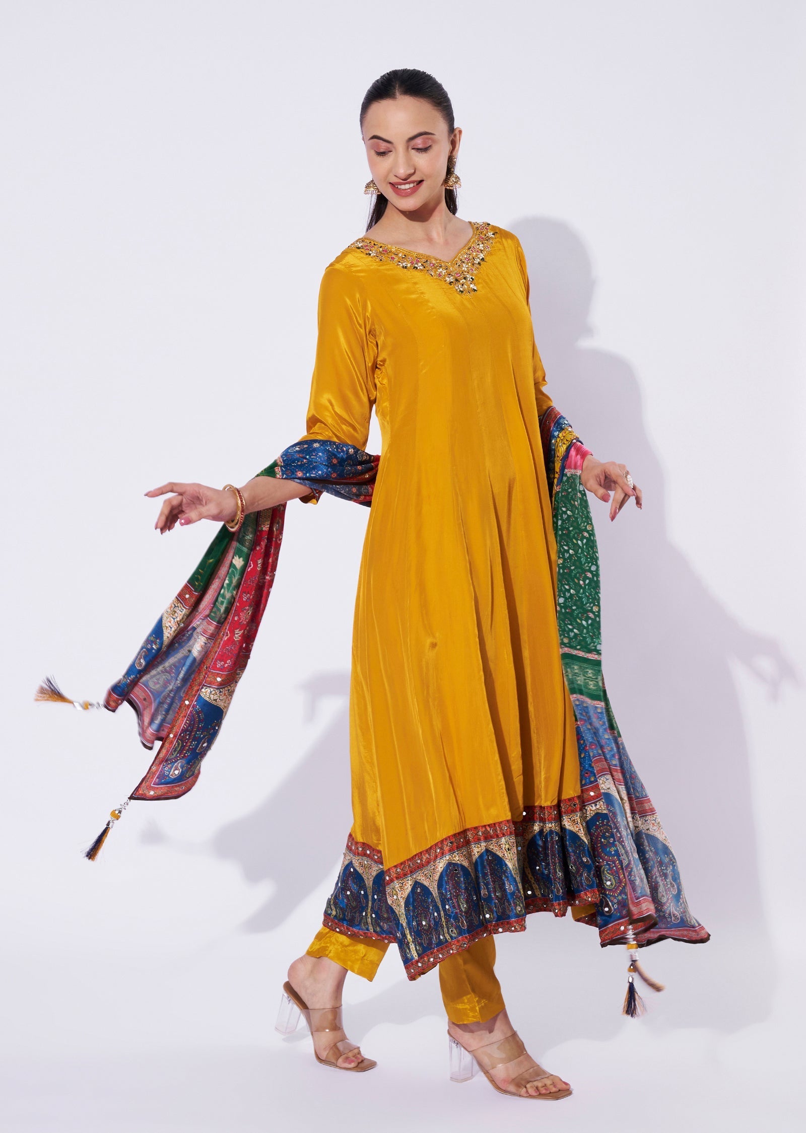 Mustard Crepe Anarkali Suit