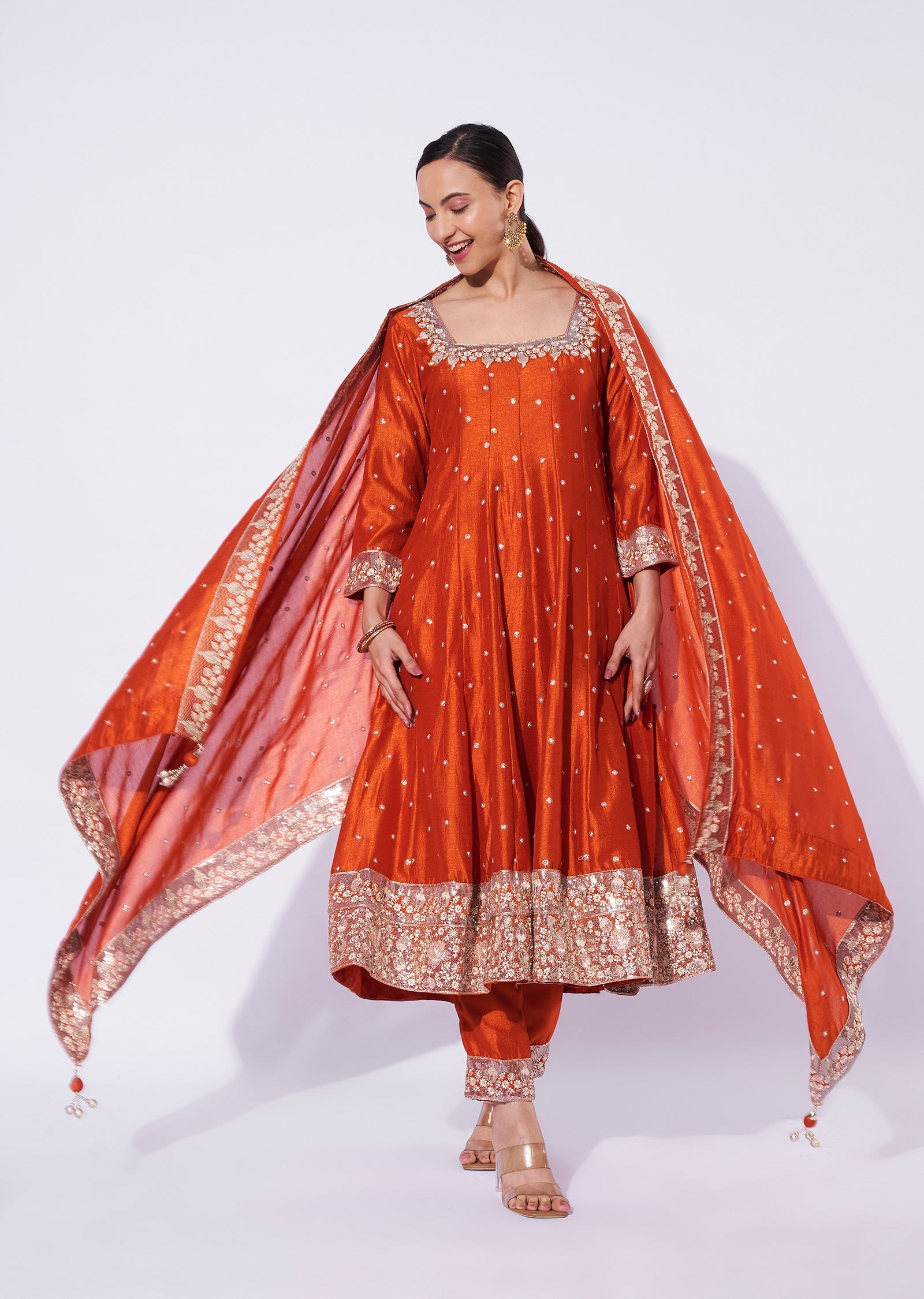 Rust Chinnon Anarkali Suit