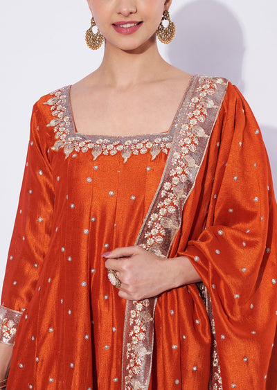 Rust Chinnon Anarkali Suit