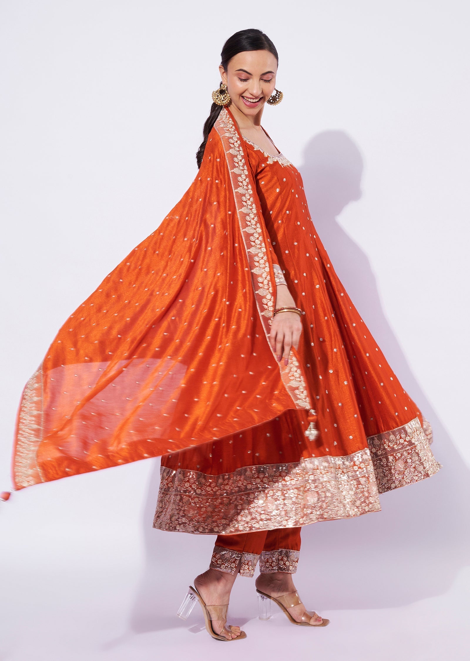 Rust Chinnon Anarkali Suit