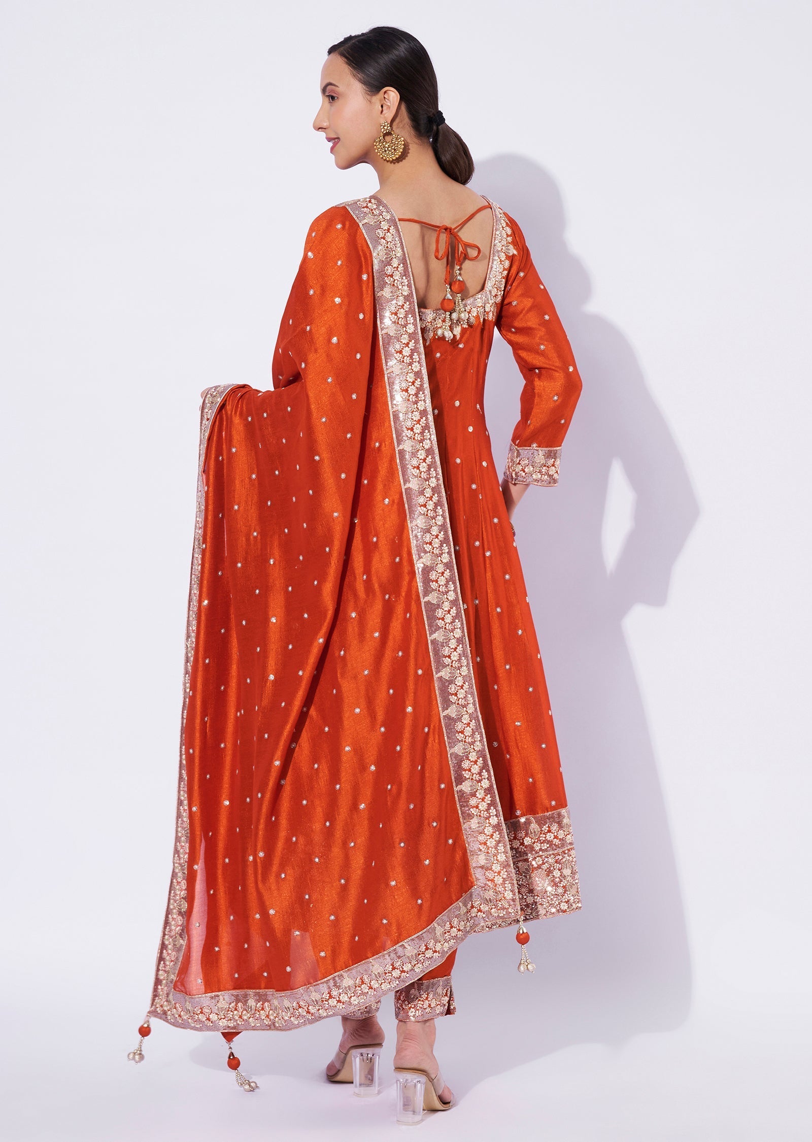 Rust Chinnon Anarkali Suit