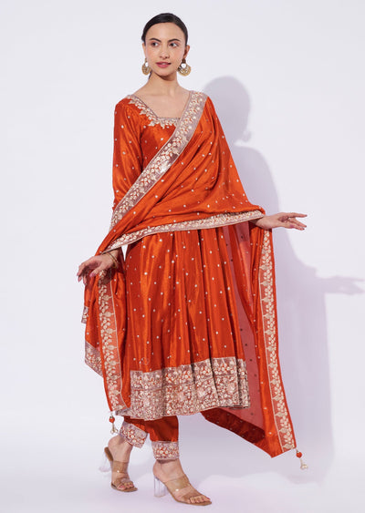Rust Chinnon Anarkali Suit