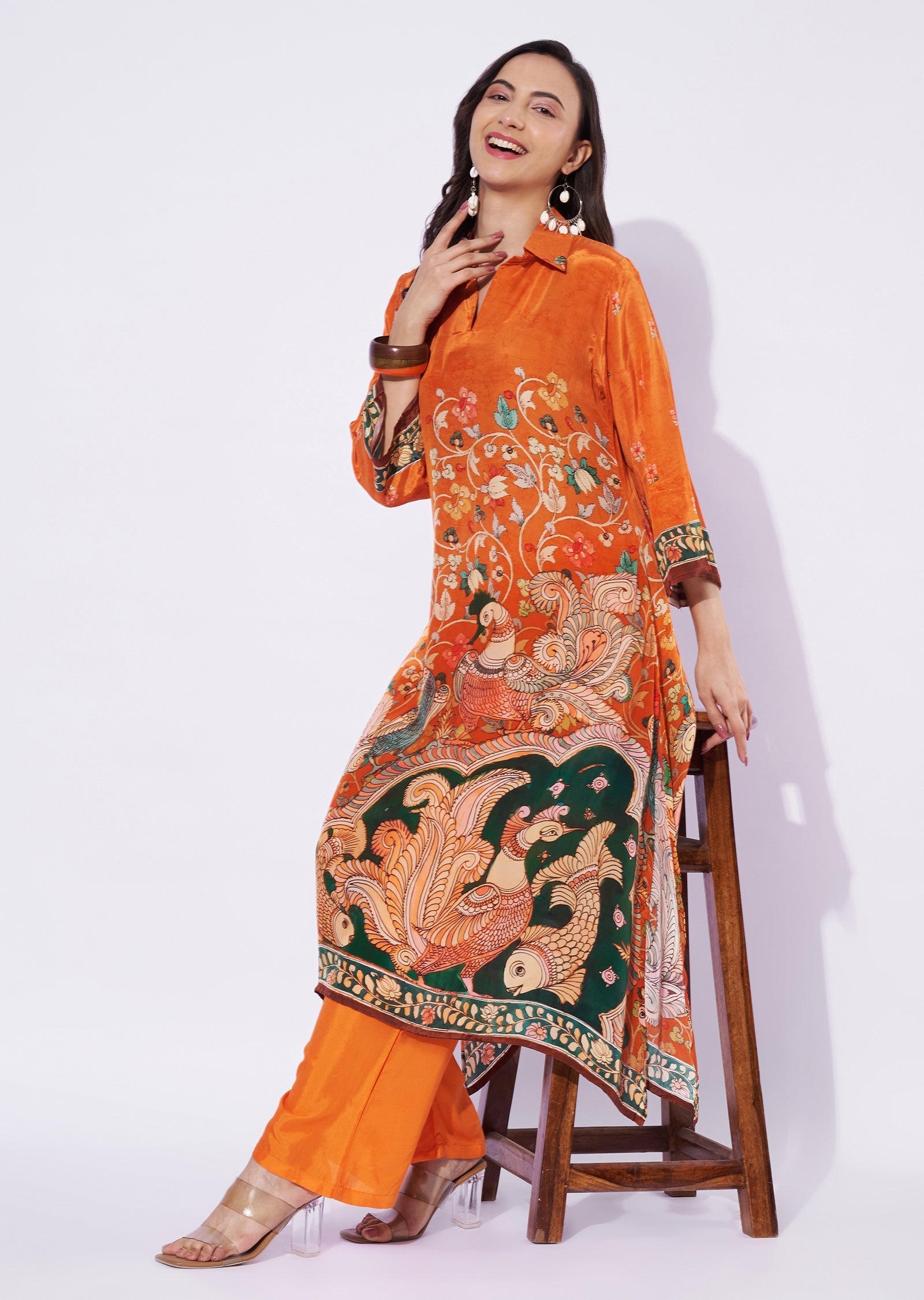 Orange Crepe Straight Cut Suit