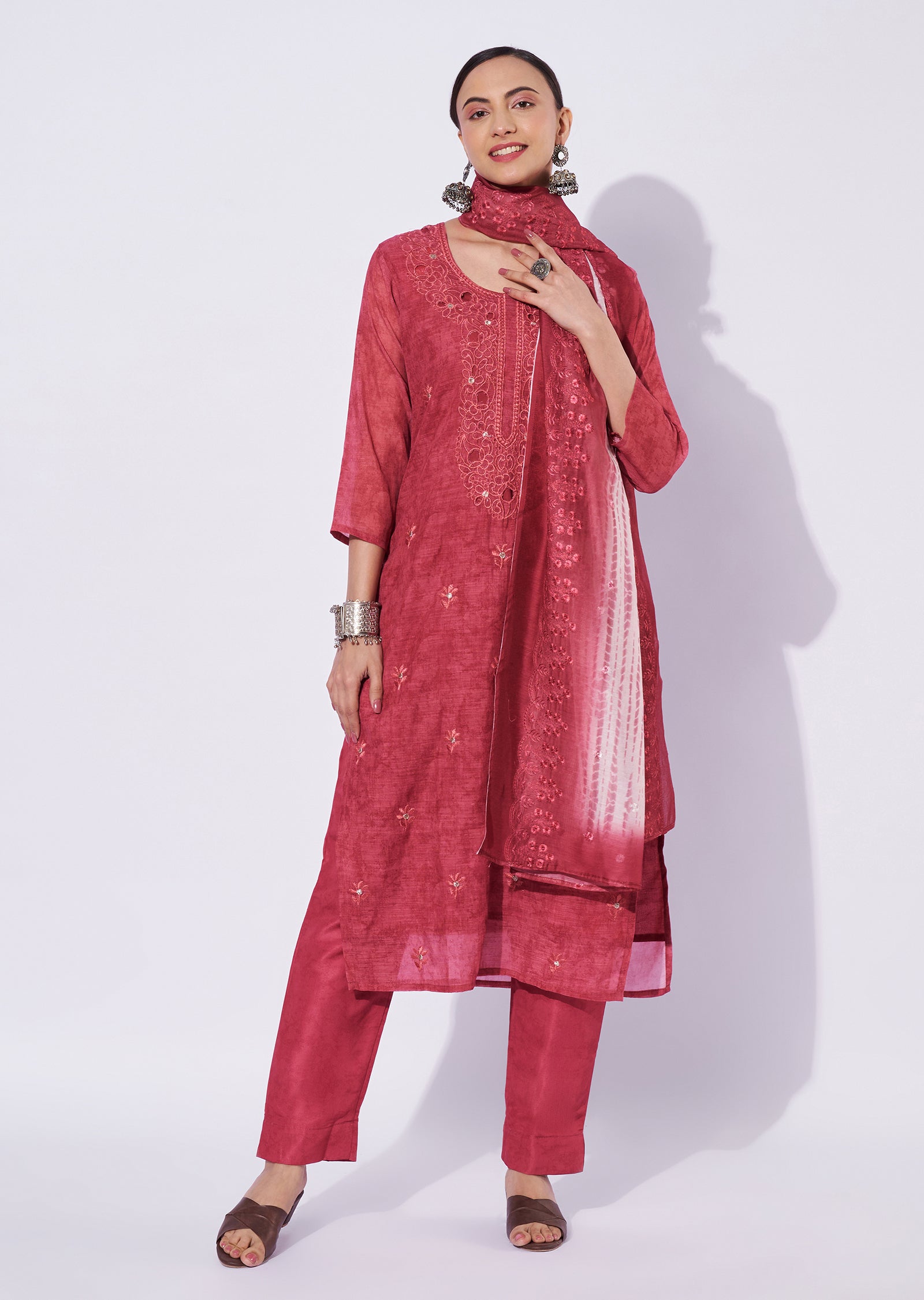 Maroon Linen Cotton Straight Cut Suit