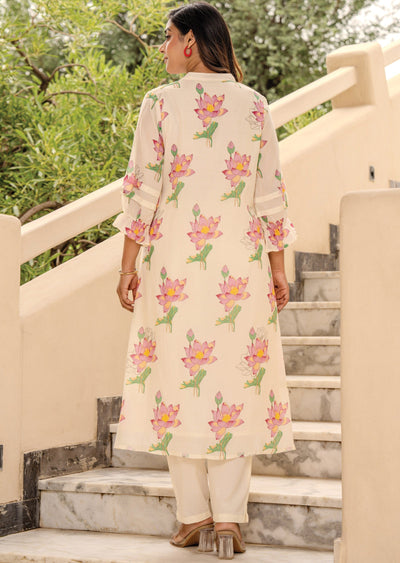 Cream Cotton Straight Cut Kurti Set