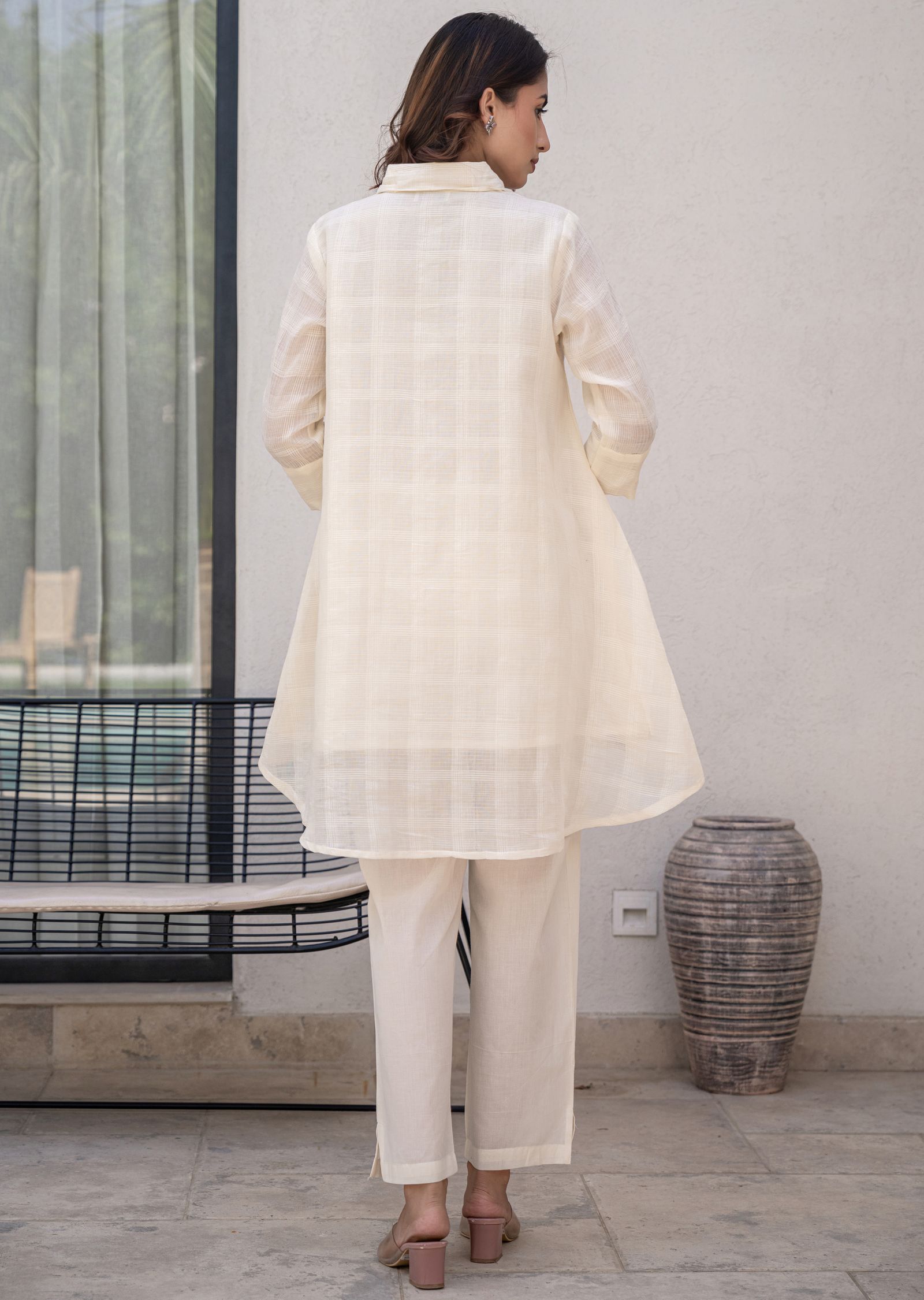 Cream Cotton Straight Cut Kurti Set