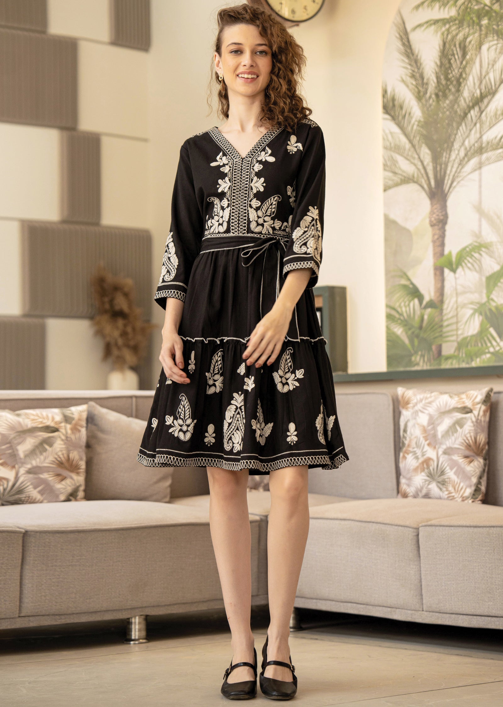 Black Cotton Midi Dress