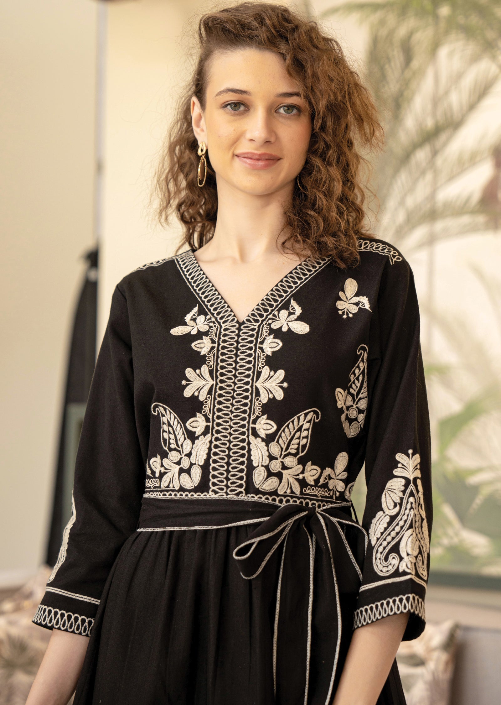 Black Cotton Midi Dress