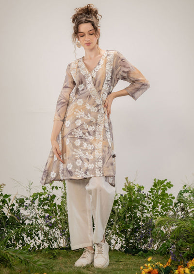 Light Brown Cotton Straight Cut Kurti Set