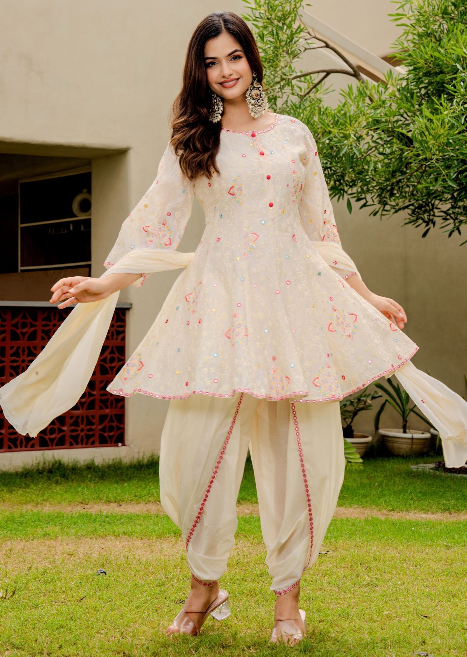 Biege Chanderi Straight Cut Suit