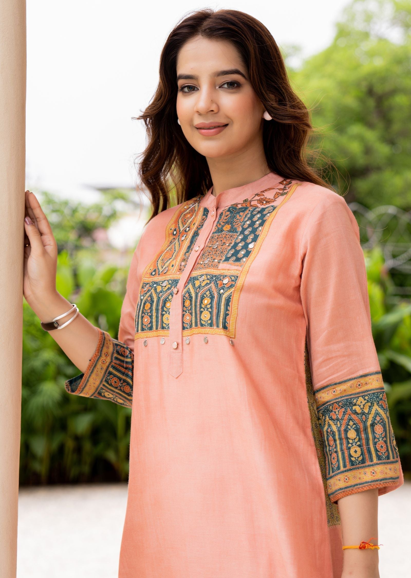 Rust Cotton Straight Cut Kurti Set