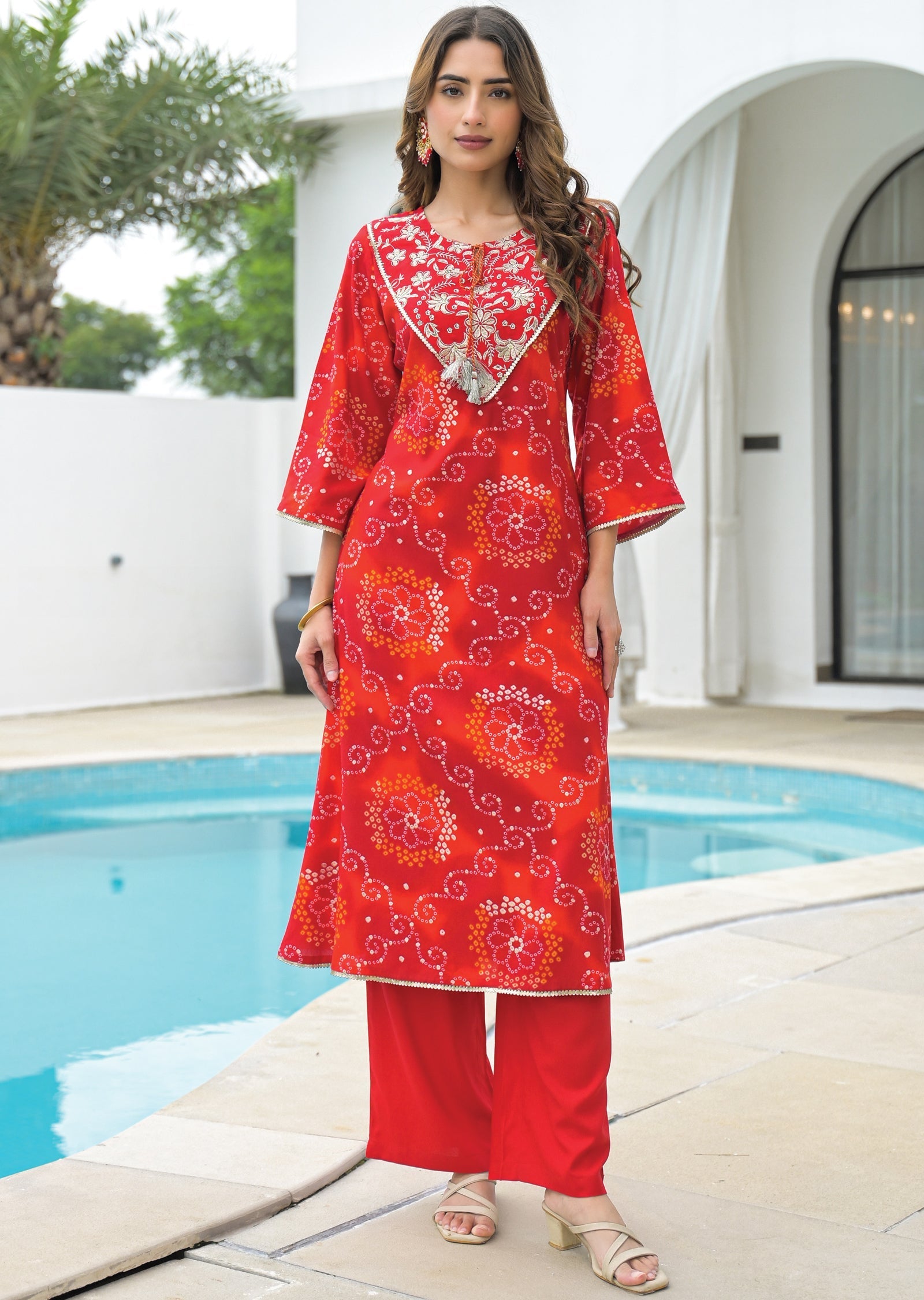 Red Reyon Straight Cut Suit