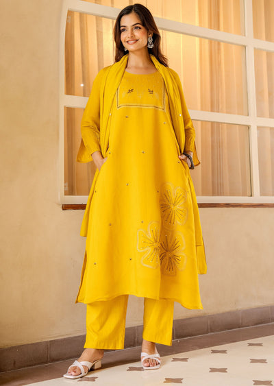 Mustard Chanderi Straight Cut Suit