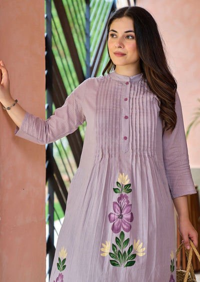 Lavender Cotton Straight Cut Kurti Set