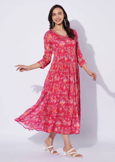 Rani Pink Chinnon Midi Dress