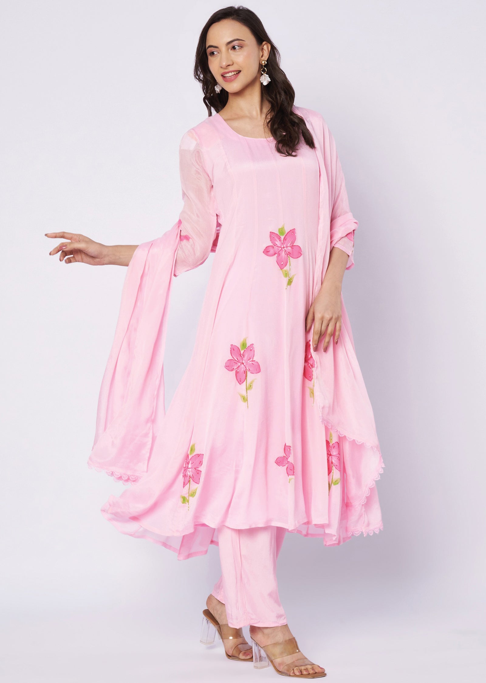 Light pink Chinnon Anarkali