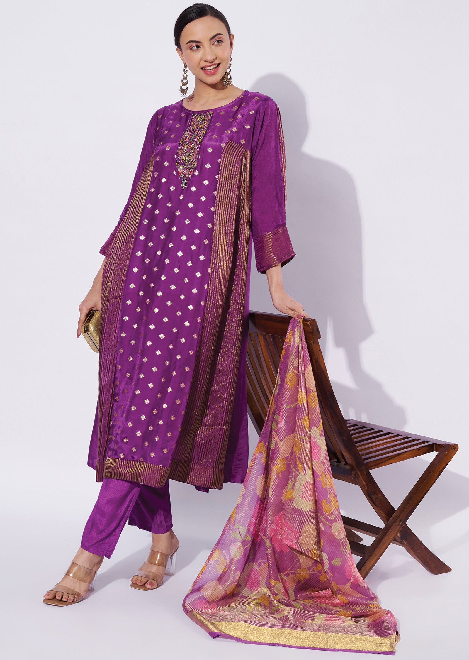 Purple Banaras Anarkali Suit