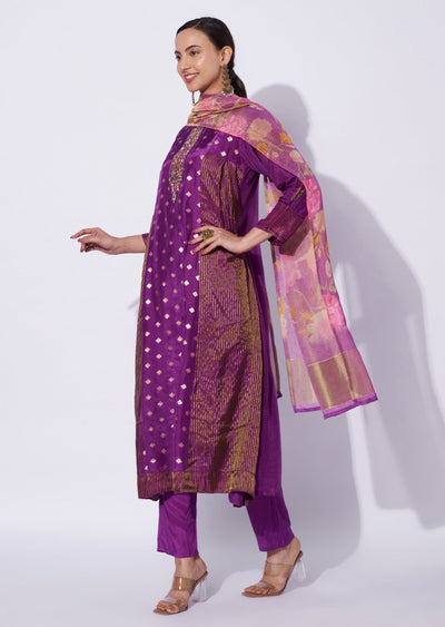 Purple Banaras Anarkali Suit