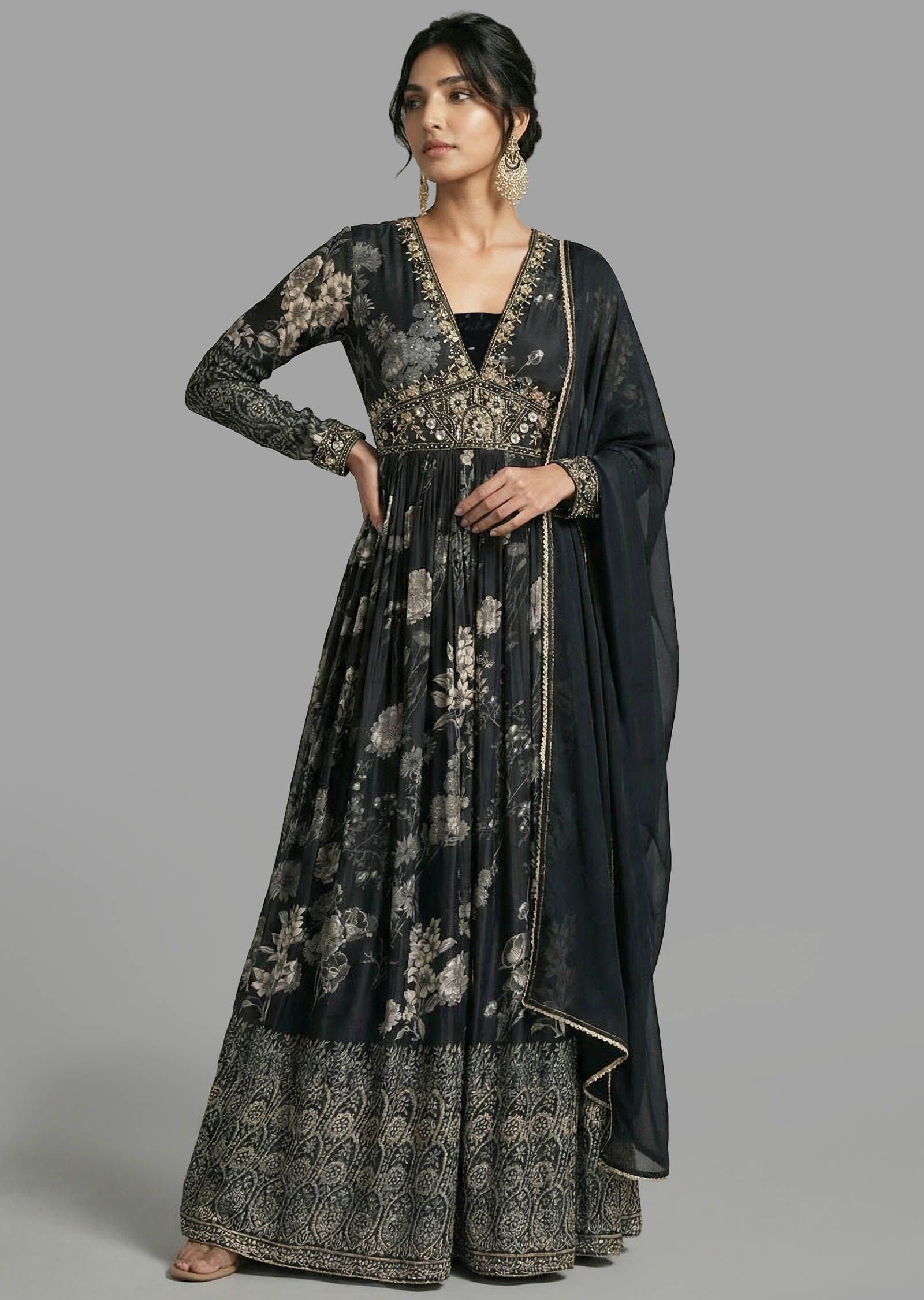 Black Printed Anarkali