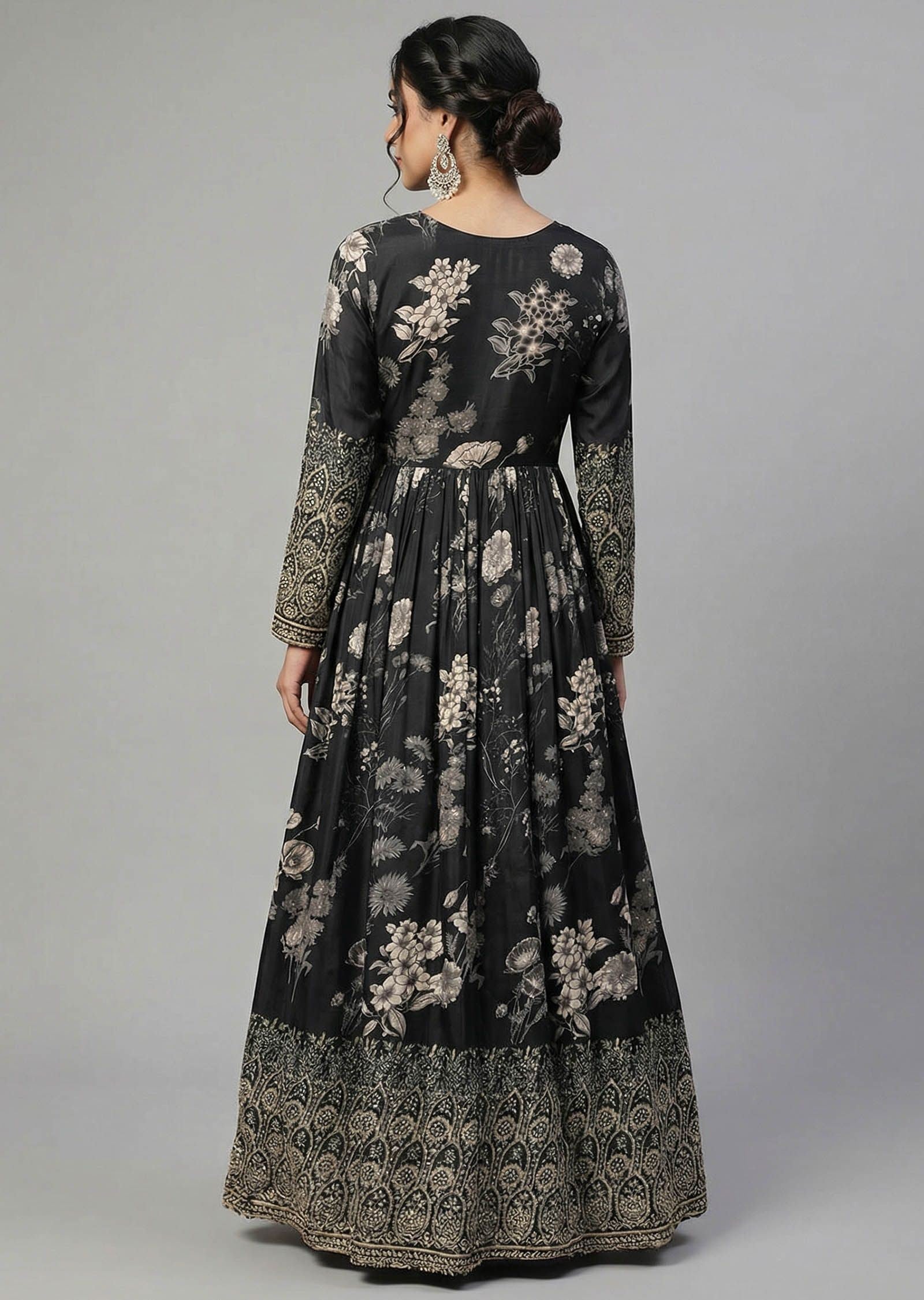 Black Printed Anarkali
