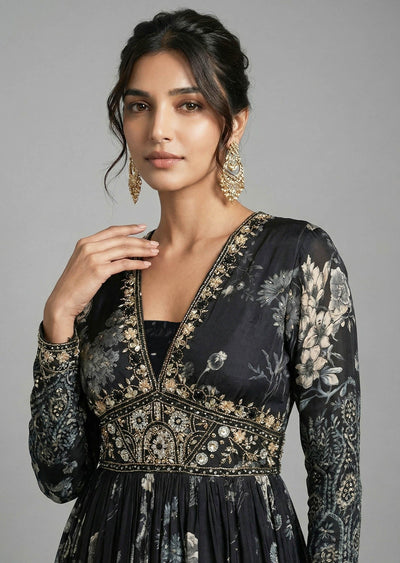 Black Printed Anarkali