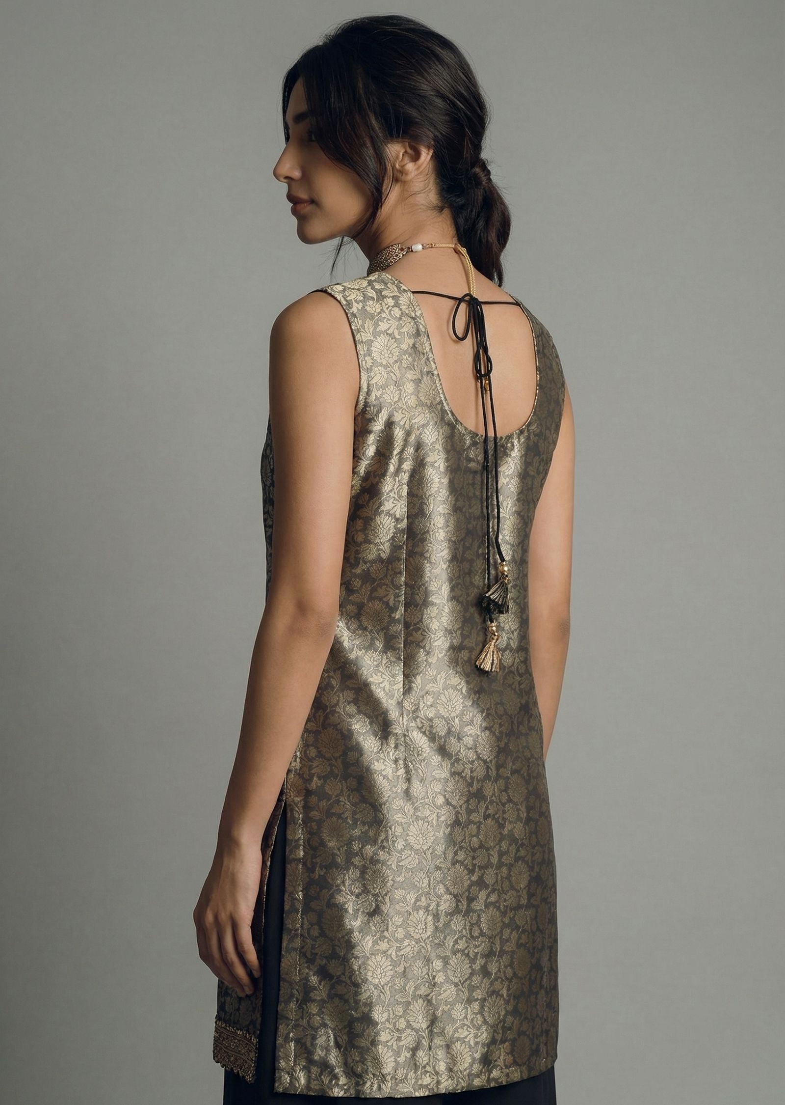 Black Sharara Suit With Gold Brocade