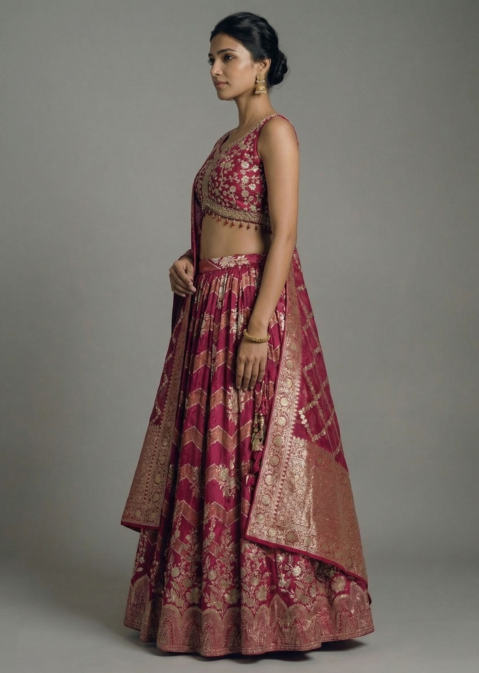 Wine Banarasi Silk Lehenga