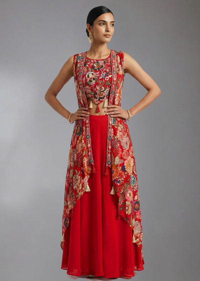 Pink Embroidered Blouse, Jacket and Palazzo Set