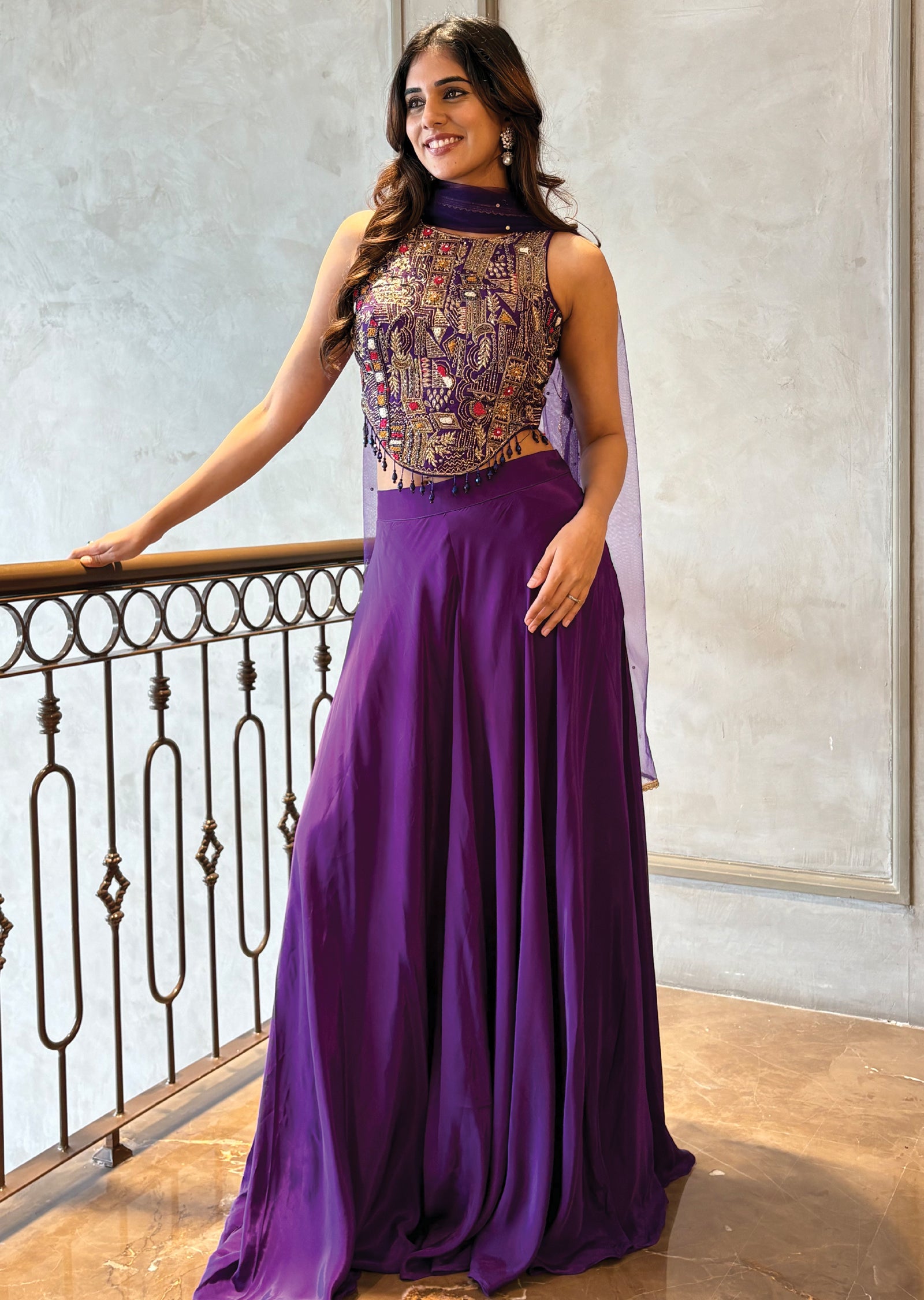 Purple embodied Sharara set