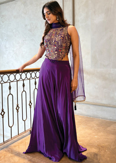 Purple embodied Sharara set