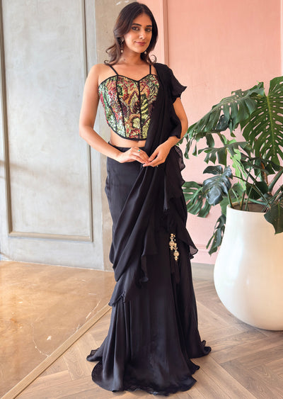 Black corset drape saree