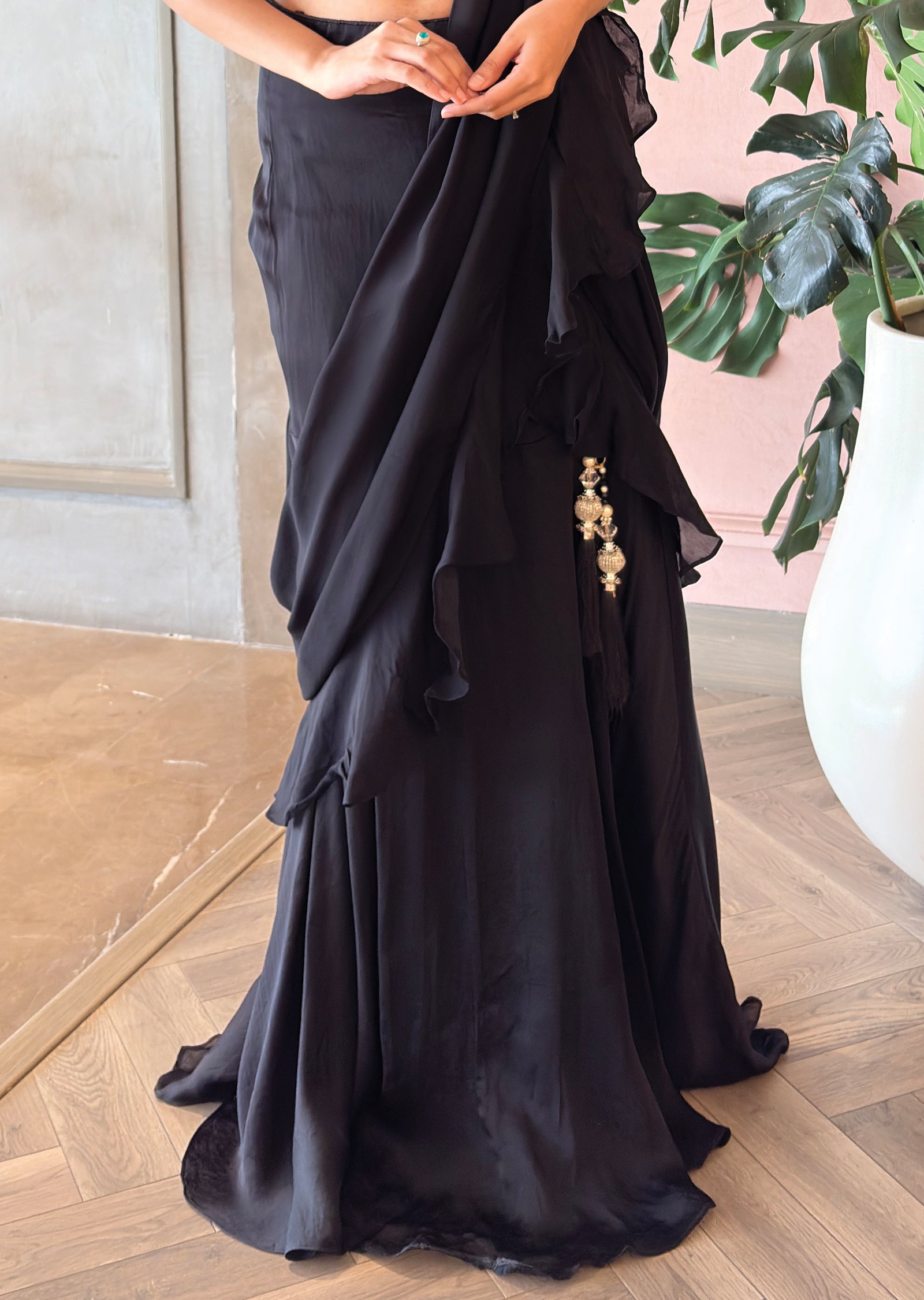 Black corset drape saree