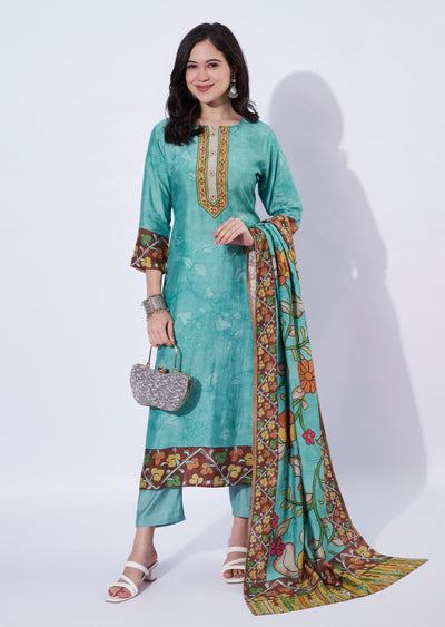 Sea green straight cut kurti set