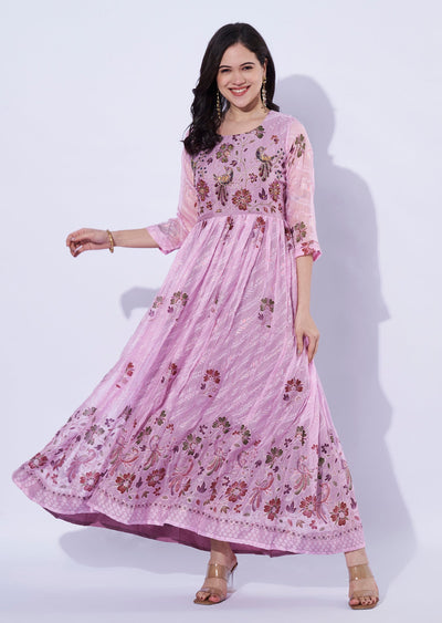 Pink Chinnon long Kurti