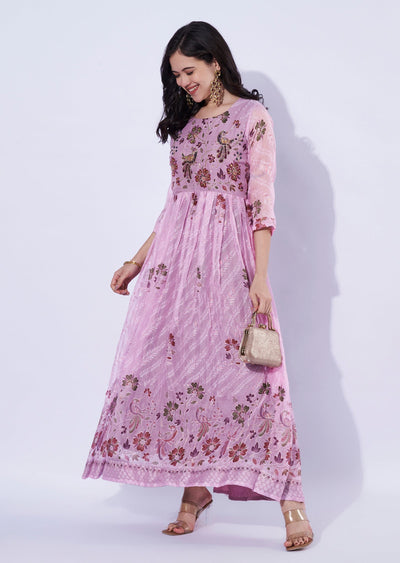 Pink Chinnon long Kurti
