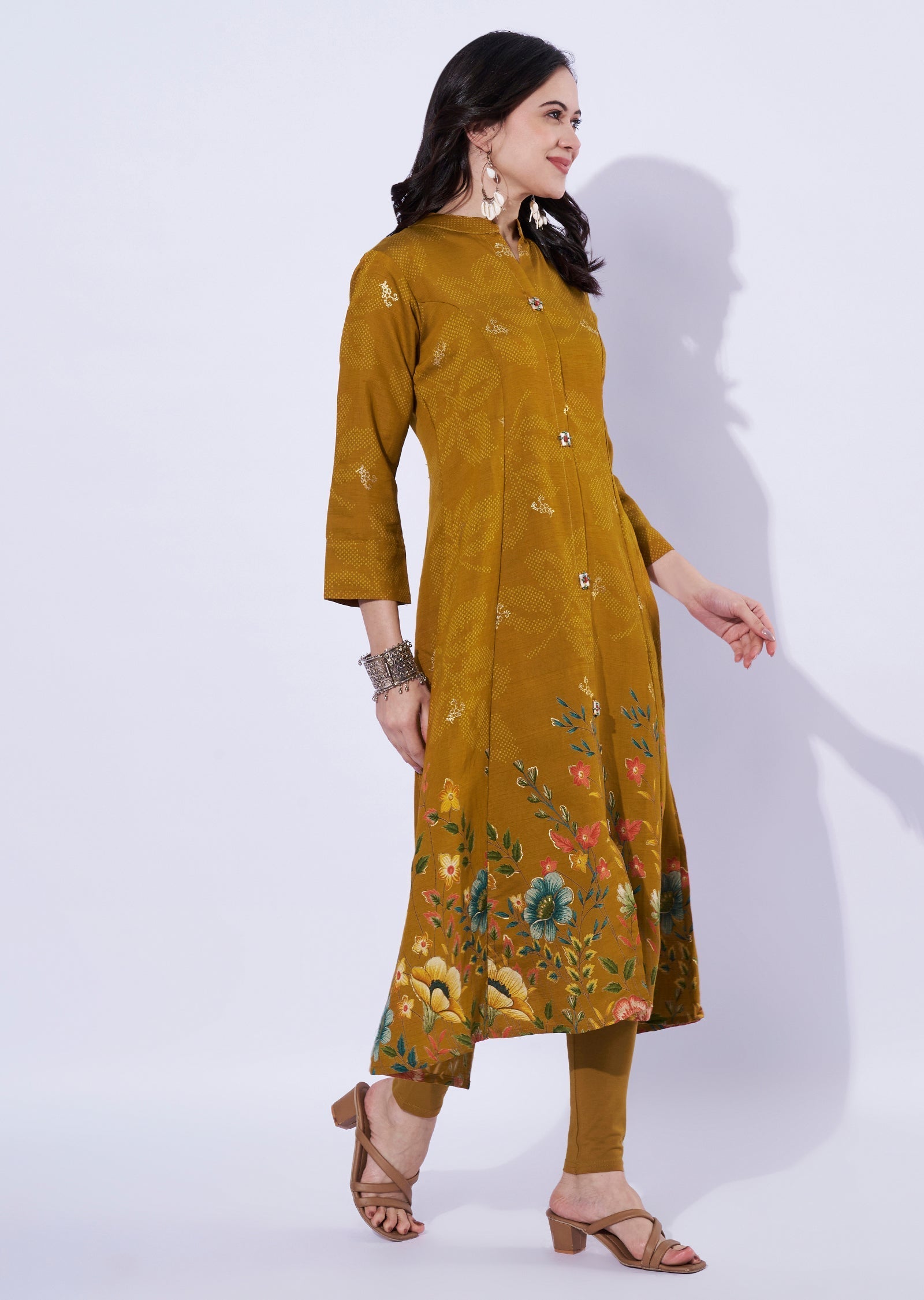 Mustard printed kurti