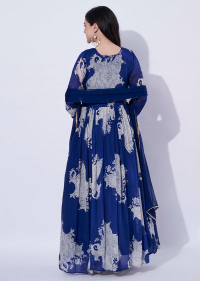 Blue Chinnon Anarkali Suit