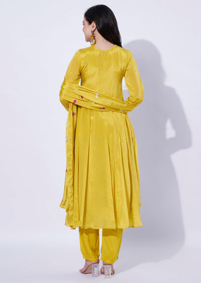 Yellow Chinnon Anarkali Suit