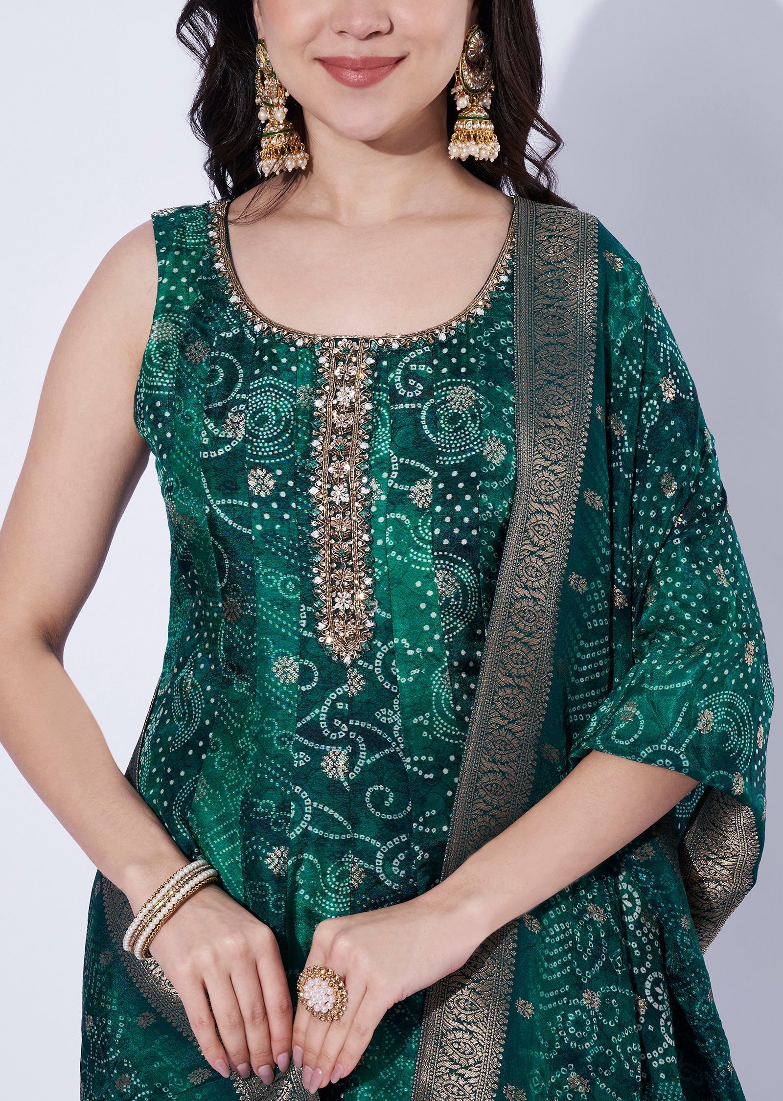 Bottle Green Chinnon Anarkali Suit