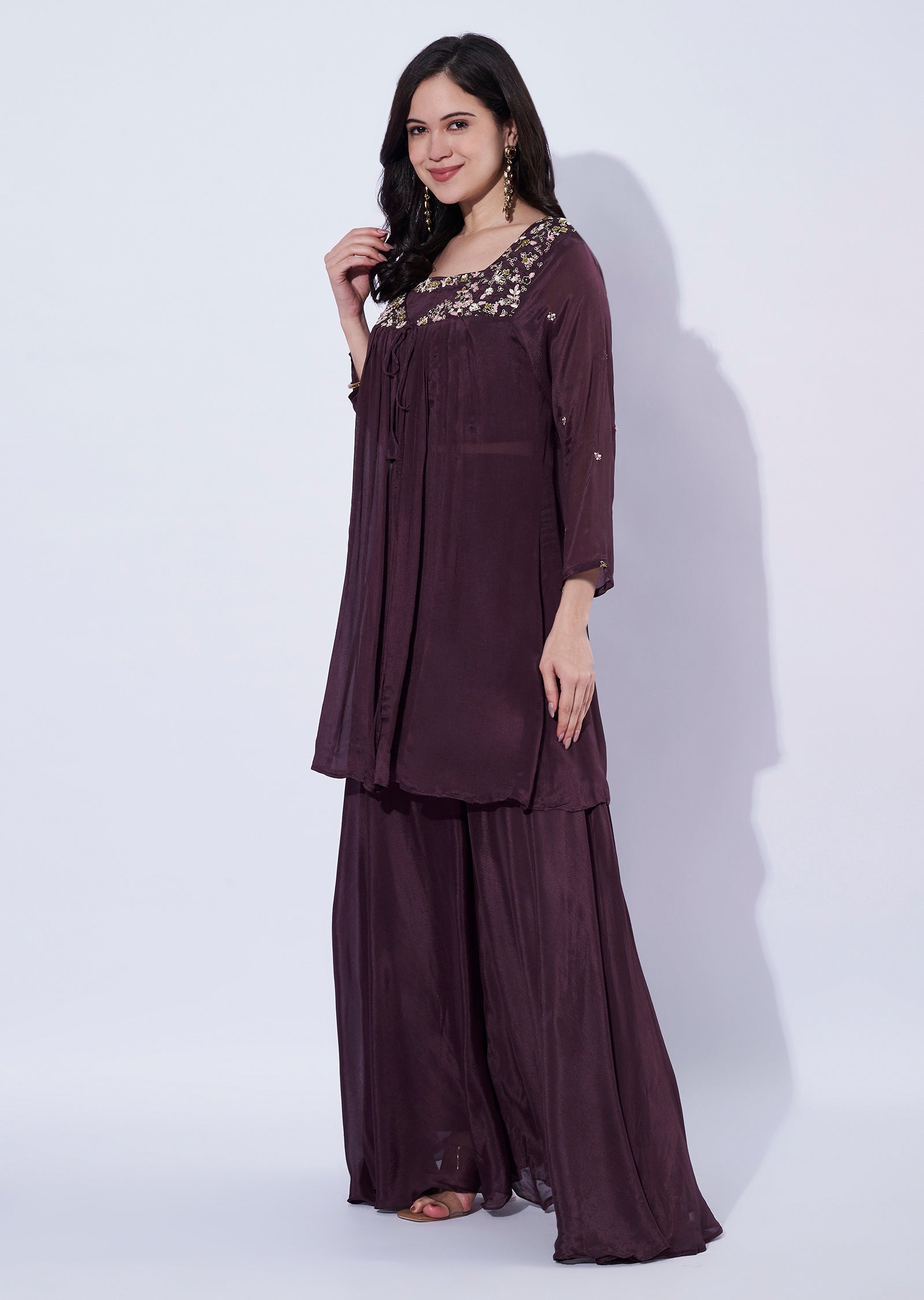 Brown Chinnon Palazzo Set