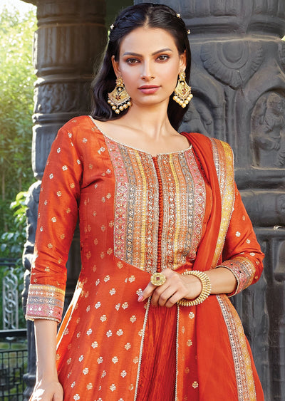 Rust orange front slit Anarkali