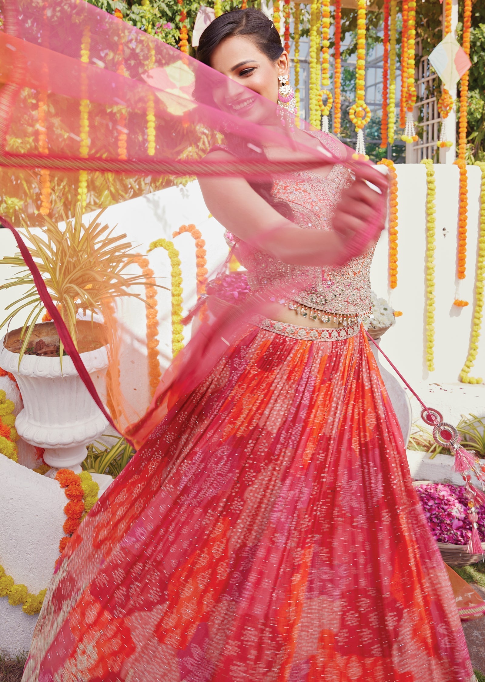 Pink Chinnon corset lehenga