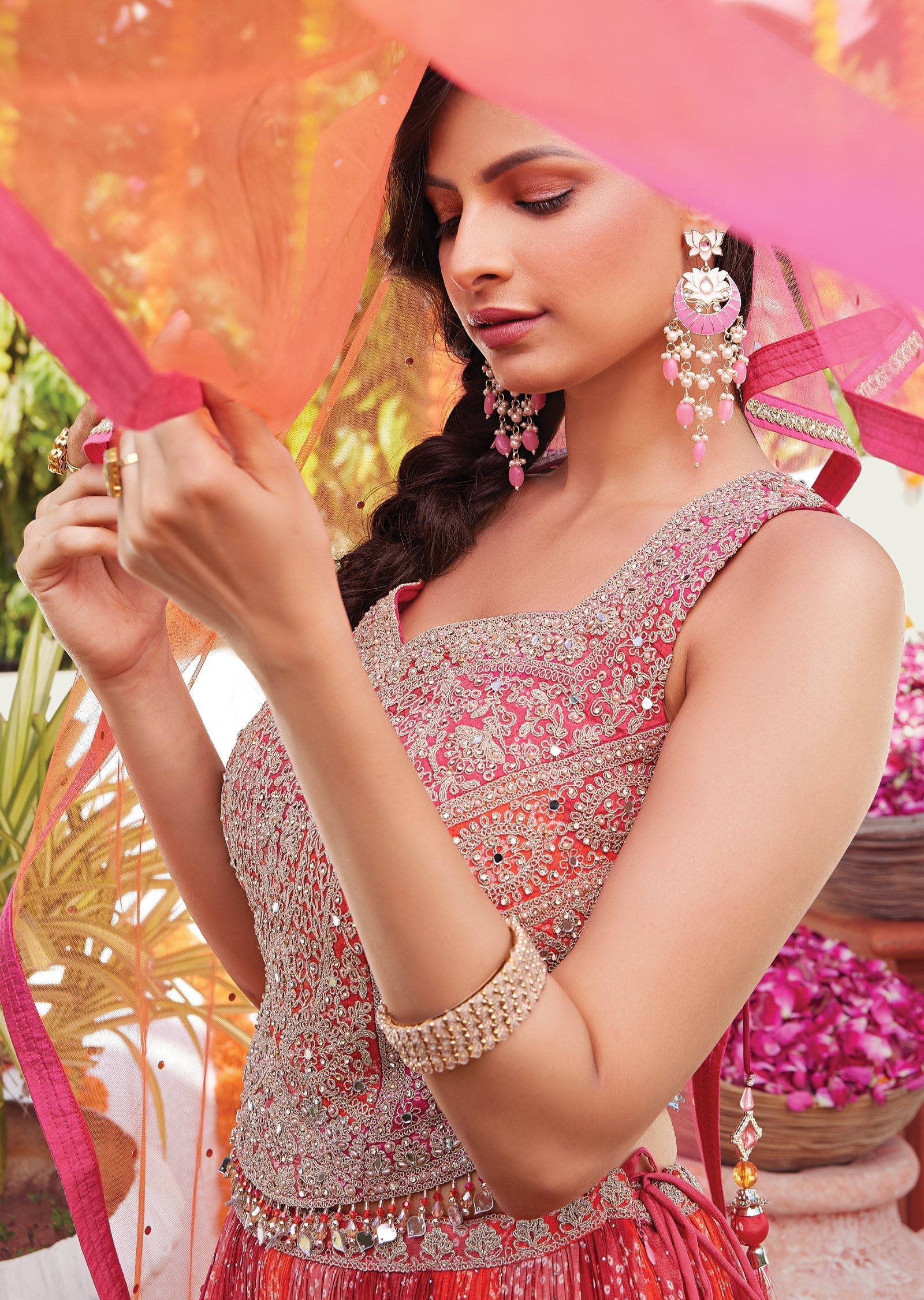 Pink Chinnon corset lehenga